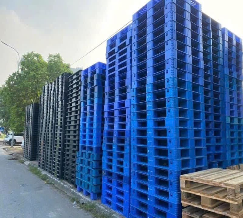 Khu vực tập kết pallet bên ngoài kho với số lượng lớn, phục vụ nhu cầu đa dạng